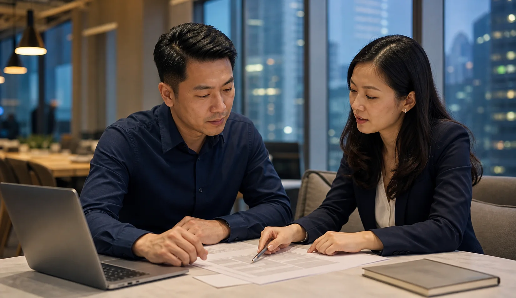 香港在職進修人士與專業顧問核對功課要求的形象情境